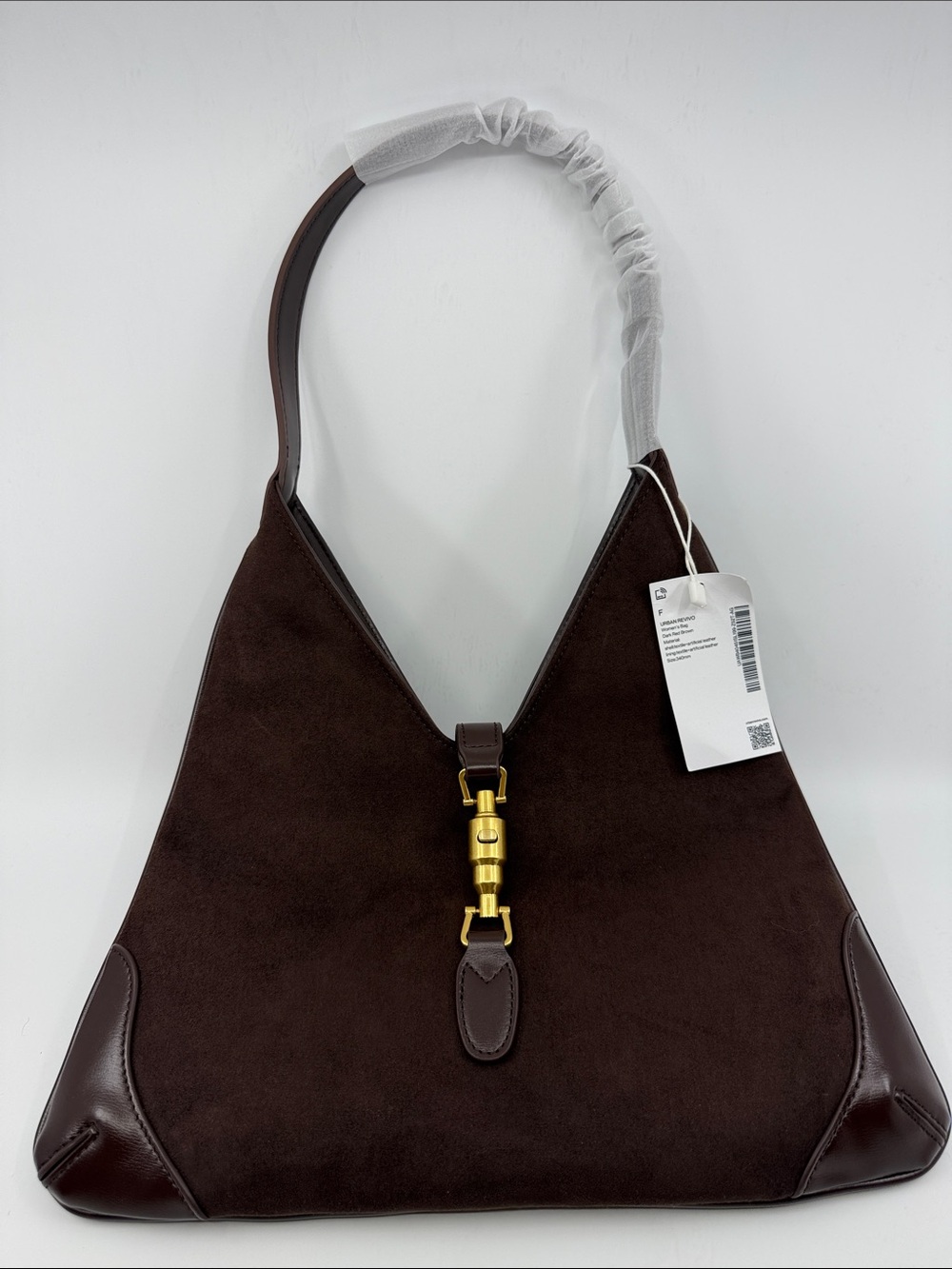 Classic Dark Brown Shoulder Bag with Gold Accent - brand new